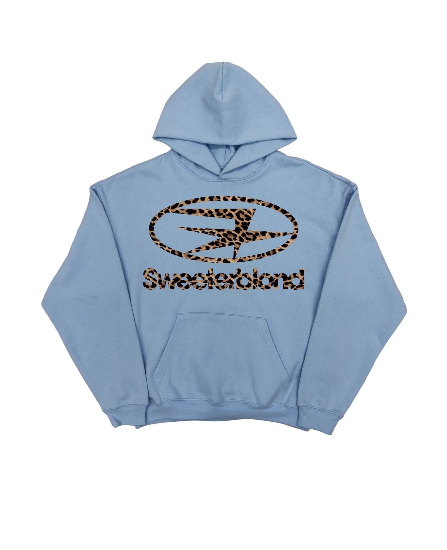 Light Blue Lepord Print Pull Over Hoodie